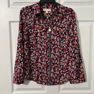 Very Pretty & Classy! Michael Kors Beautiful Floral Zipper Blouse with Zipper 🌸